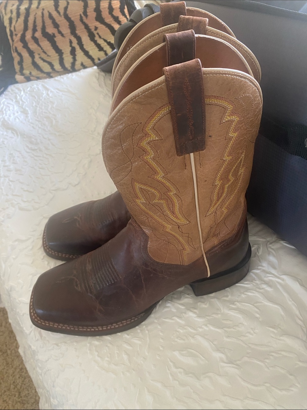 Men's Brown Leather Western Cowboy Boots - Tan Shaft.  These are BRAND NEW